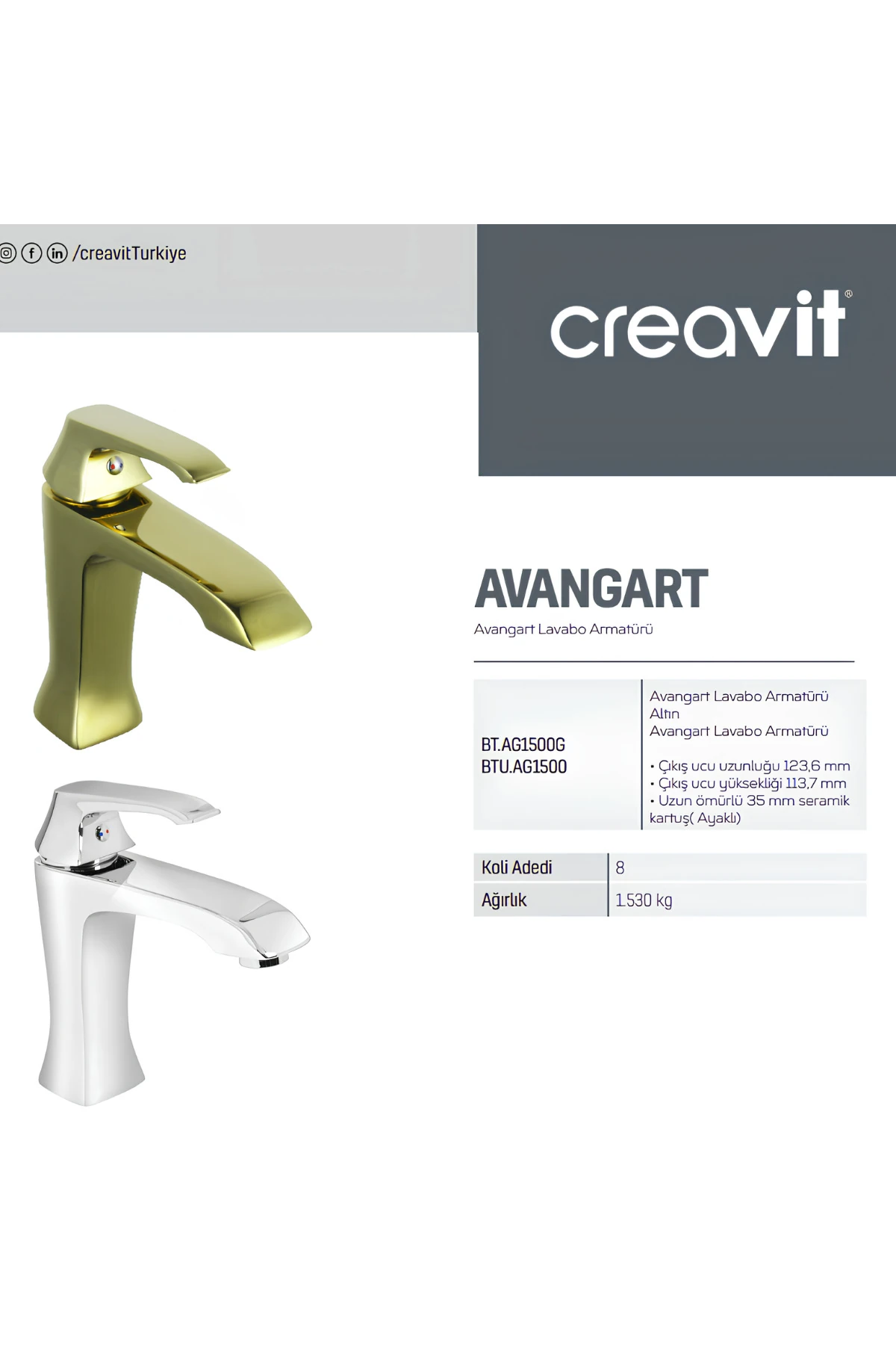 Avangart Altın Batarya Seti 3’Lü Banyo-Lavabo-Eviye