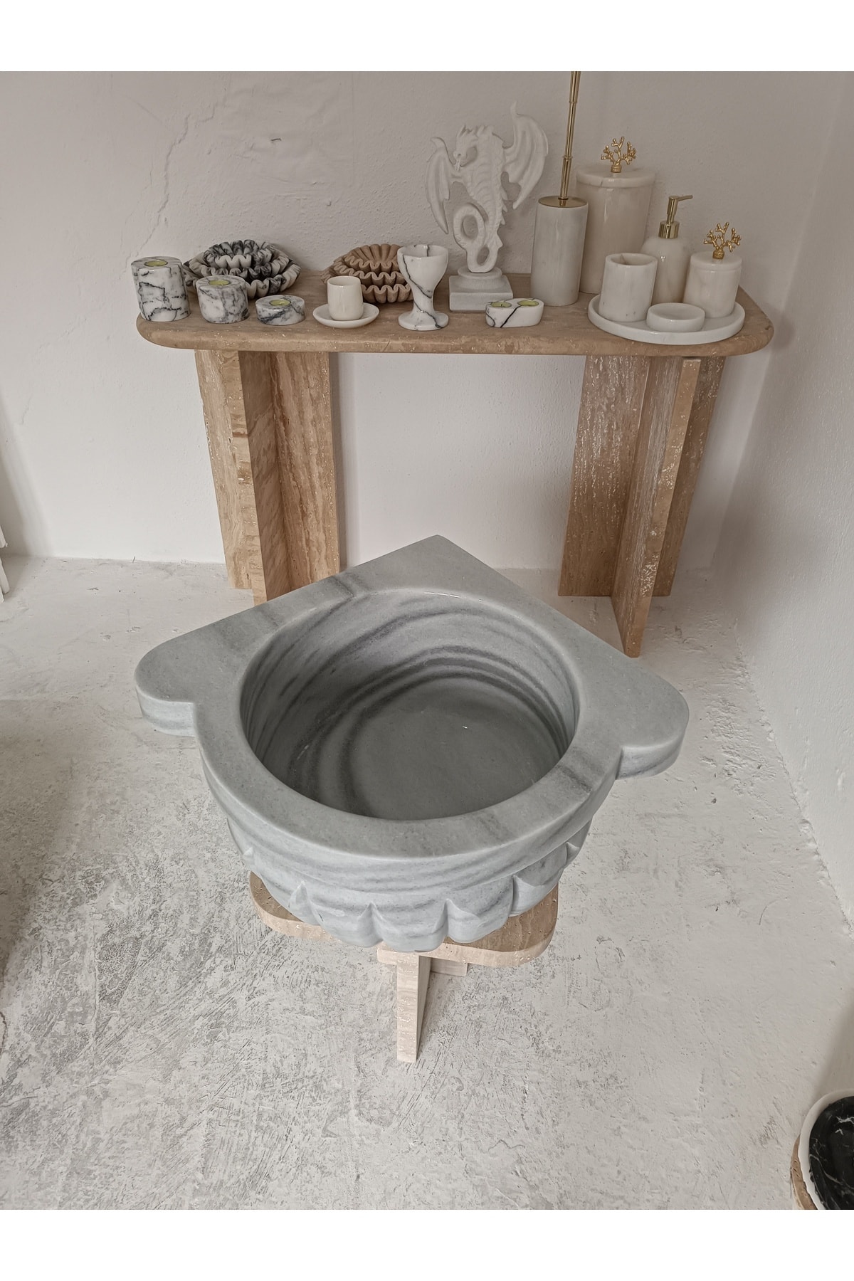 Mermer Kurna-kavun Dilimli Köşeli-hamam Kurnası-banyo Kurnası-ev Hediyesi-mermer Ev Aksesuarlar