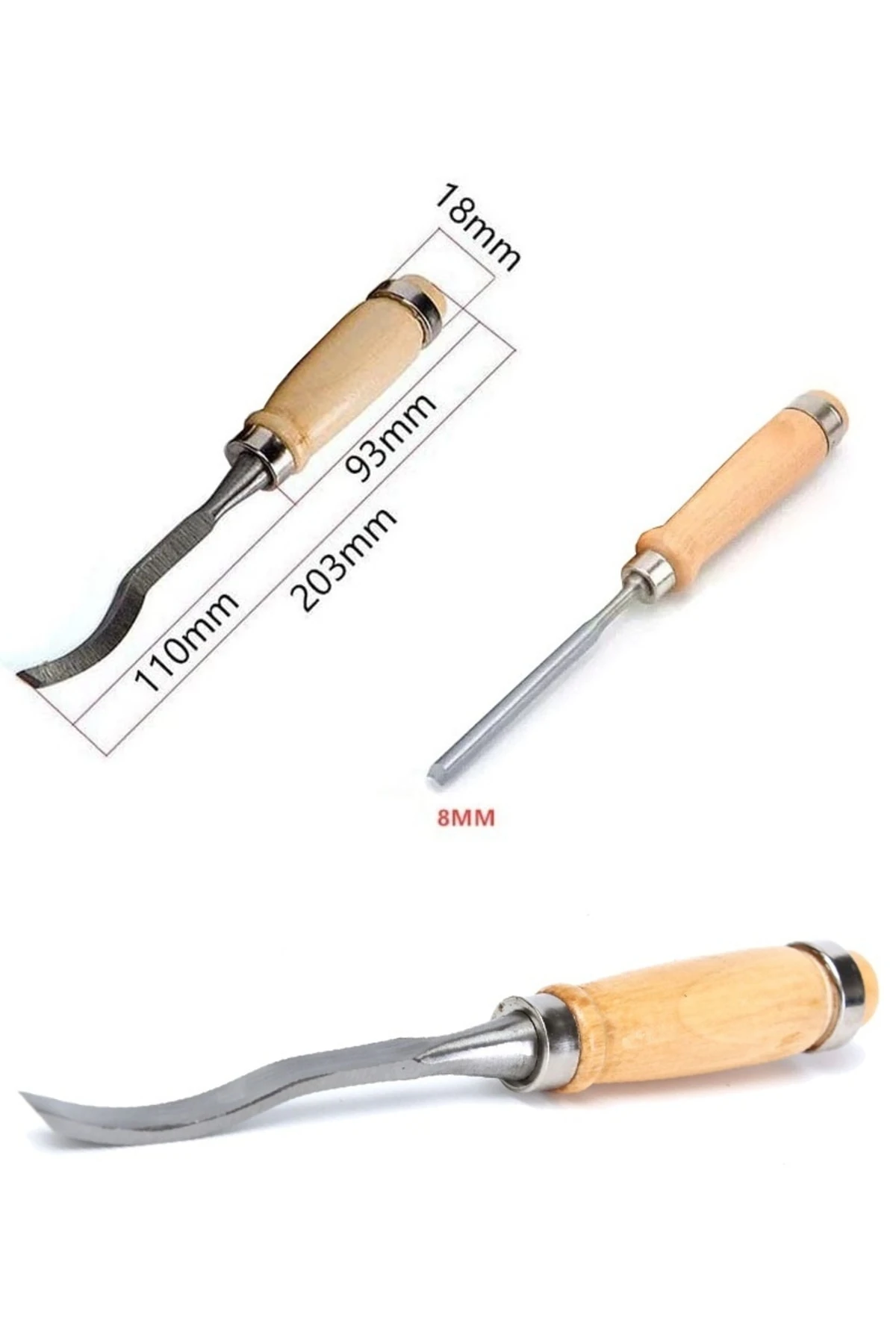 Ahşap Oyma Iskarpela Alet Seti Kaşık Heykel Kuksa Oval Düz Oyma Yontma Kıvrık Bıçağı 4lü