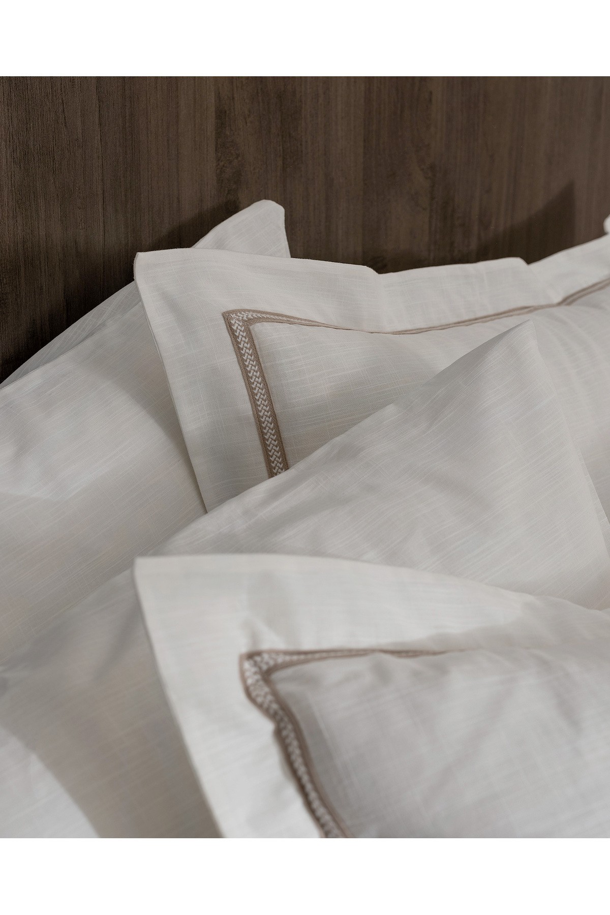 Tina Çift Kişilik Linen Look Yıkamalı %100 Pamuk Nevresim Takımı - Beyaz/Bej