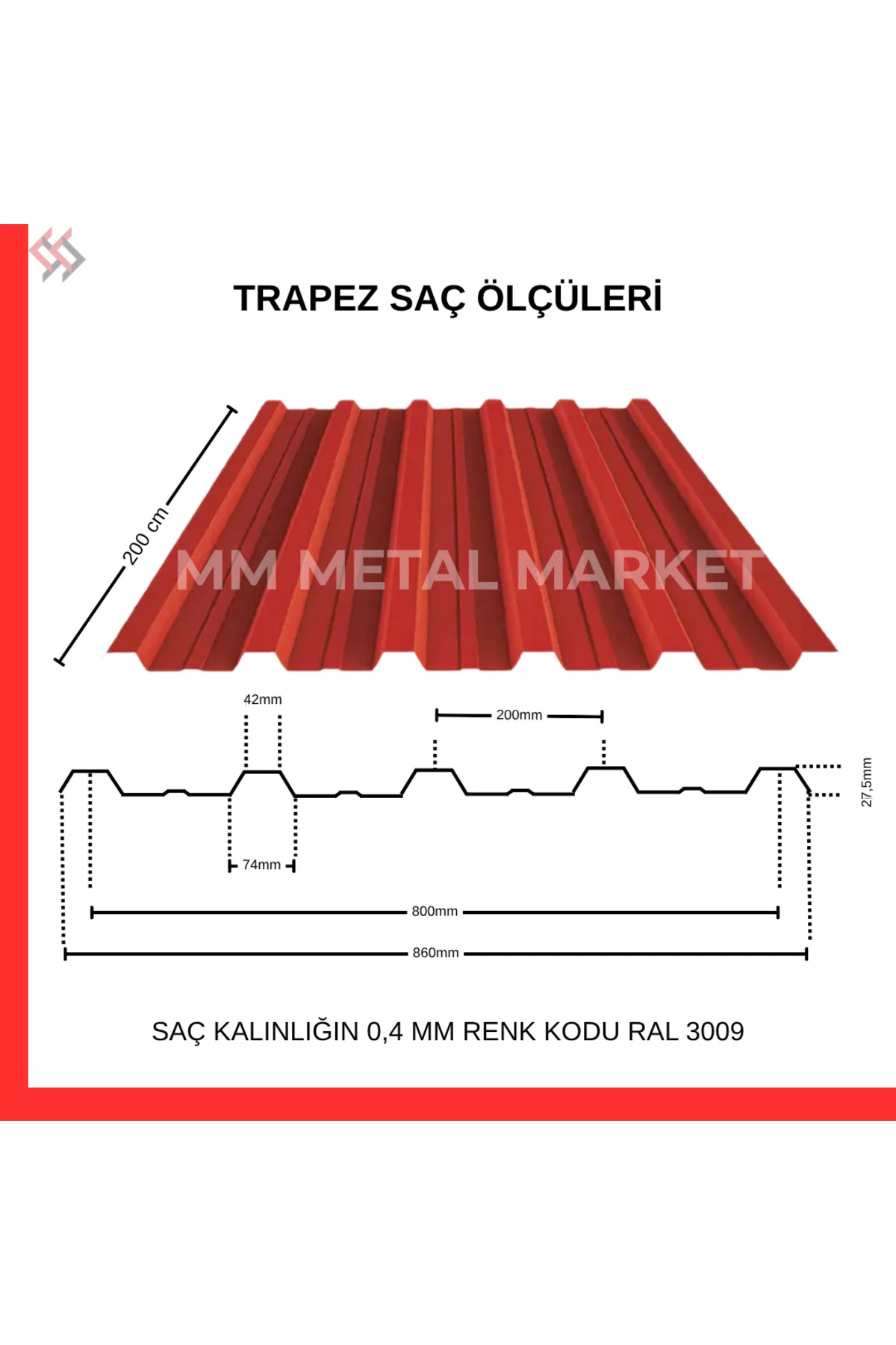 Galvanizli Trapez Çatı Kaplama Sacı – 2 Metre (3 Adet-Su Geçirmez ve Paslanmaz Metal Sac)