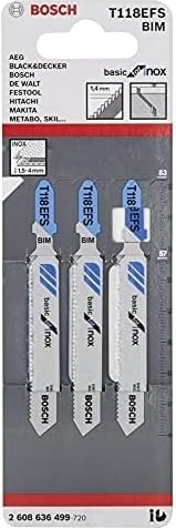 BOSCH 3 Dekupaj Testere Bıçağı T 118 Efs Basic For Inox (Paslanmaz Çelik Saclar Için, Profesyonel Aksesuar Dekupaj Testere)