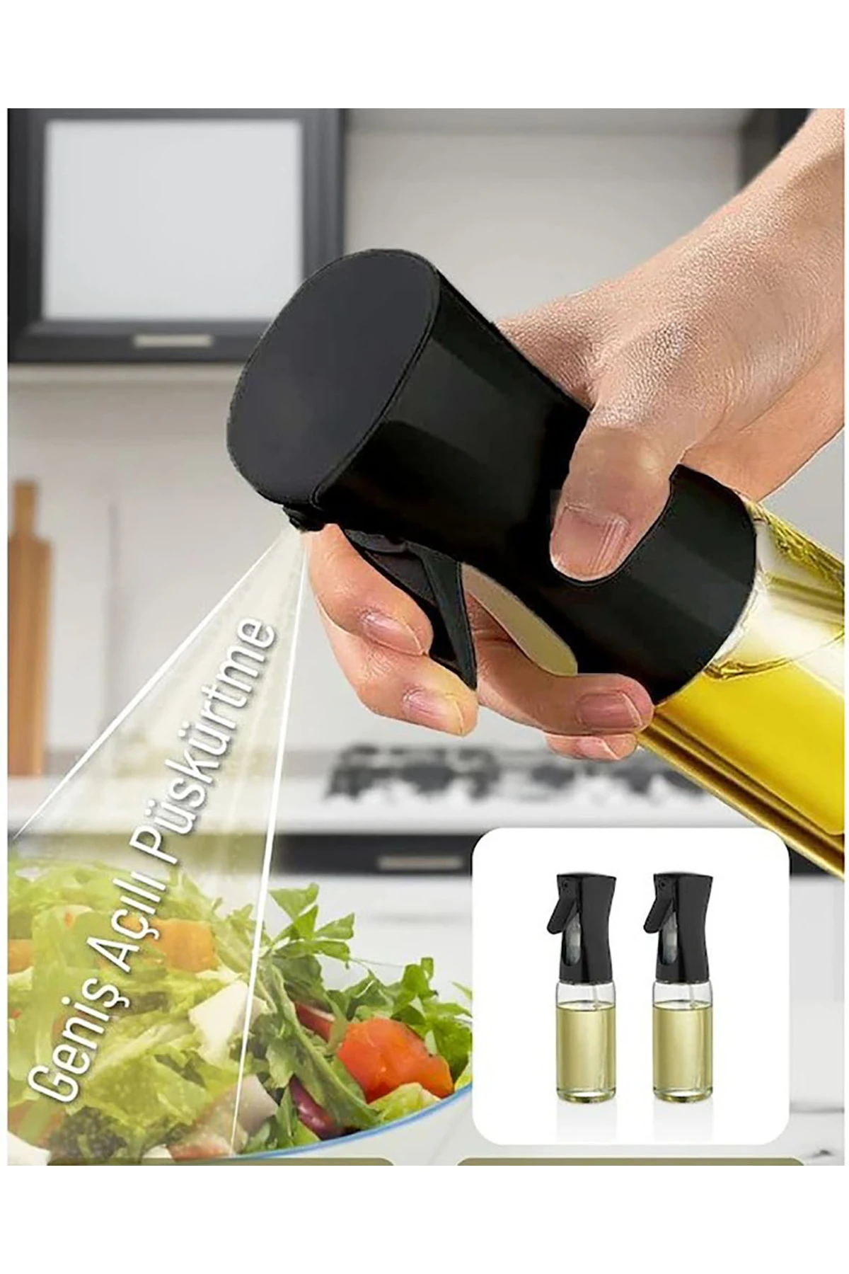 2 adet Püskürtmeli Sprey Yağdanlık Cam Şişe 200Ml Airfryer Sprey Yağdanlık Mutfak Düzenleyici