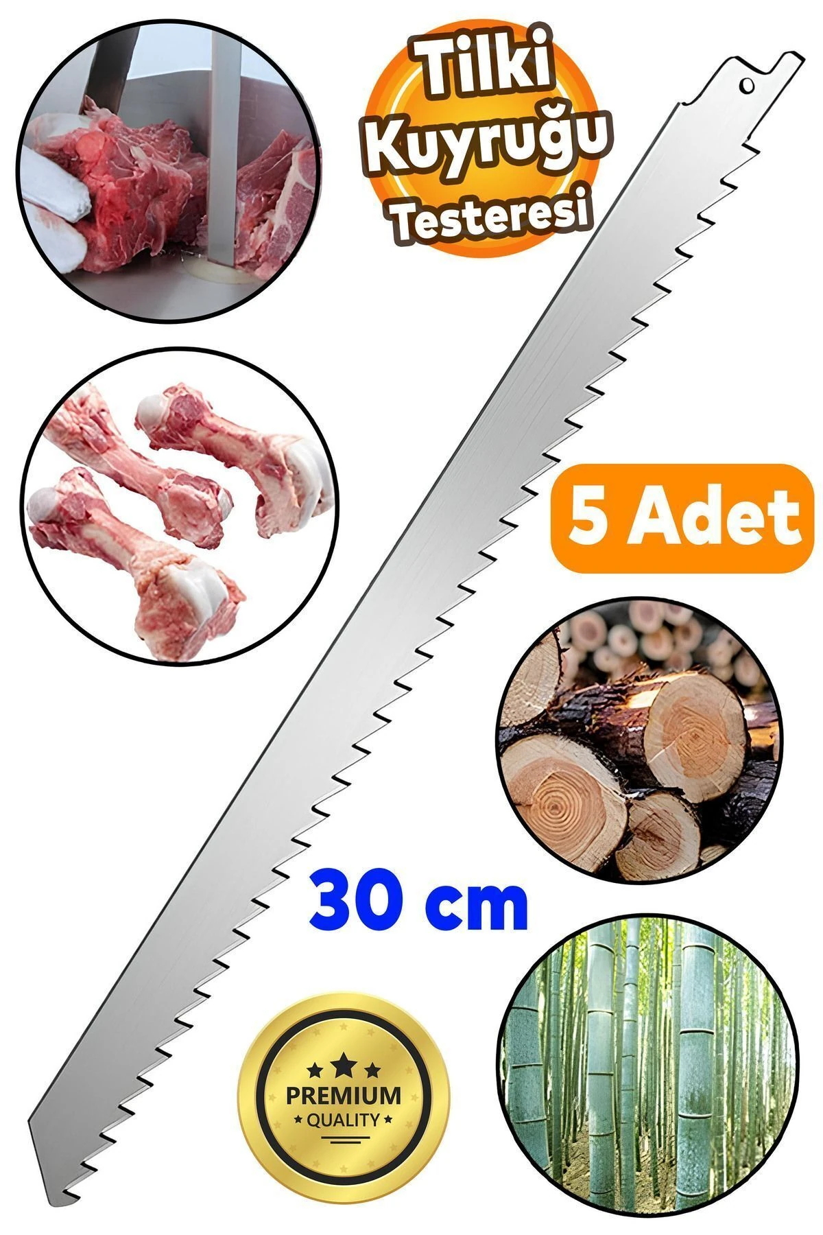 5 Adet Tilki Kuyruğu Kılıç Et Kemik Kesme Testeresi Paslanmaz Çelik Bıçak Bıçağı Ağzı Ucu 30 cm