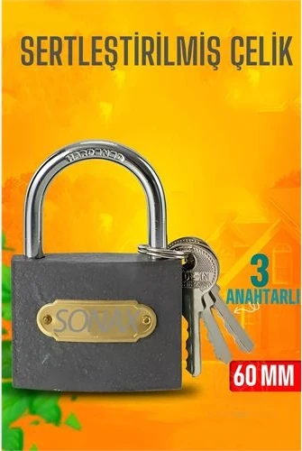 Çelik Asma Kilit 60 mm 3 Anahtarlı Sonax Design