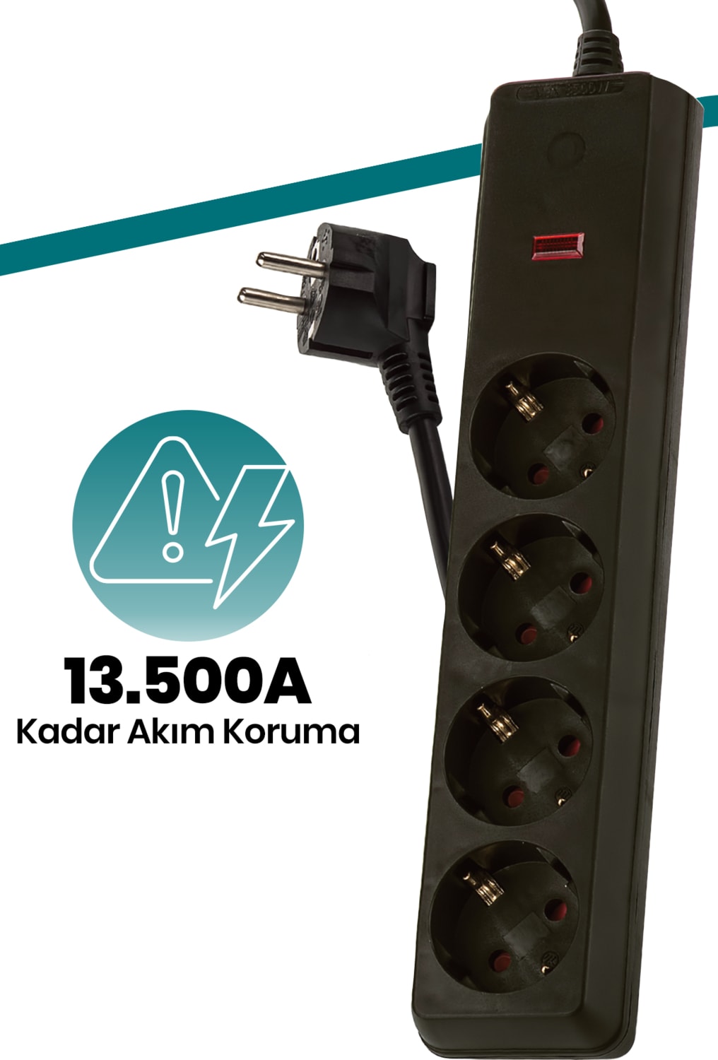 Sp-404 3 Metre 4 Yollu Akım Korumalı Priz