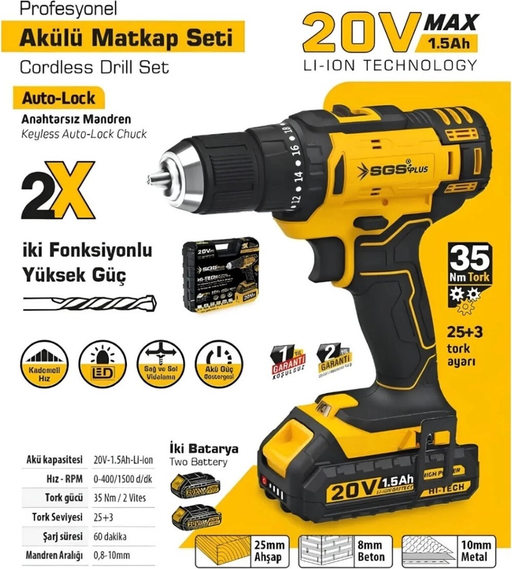 Akülü Matkap 20V 1.5 Ah Lion Batarya 5249 Model