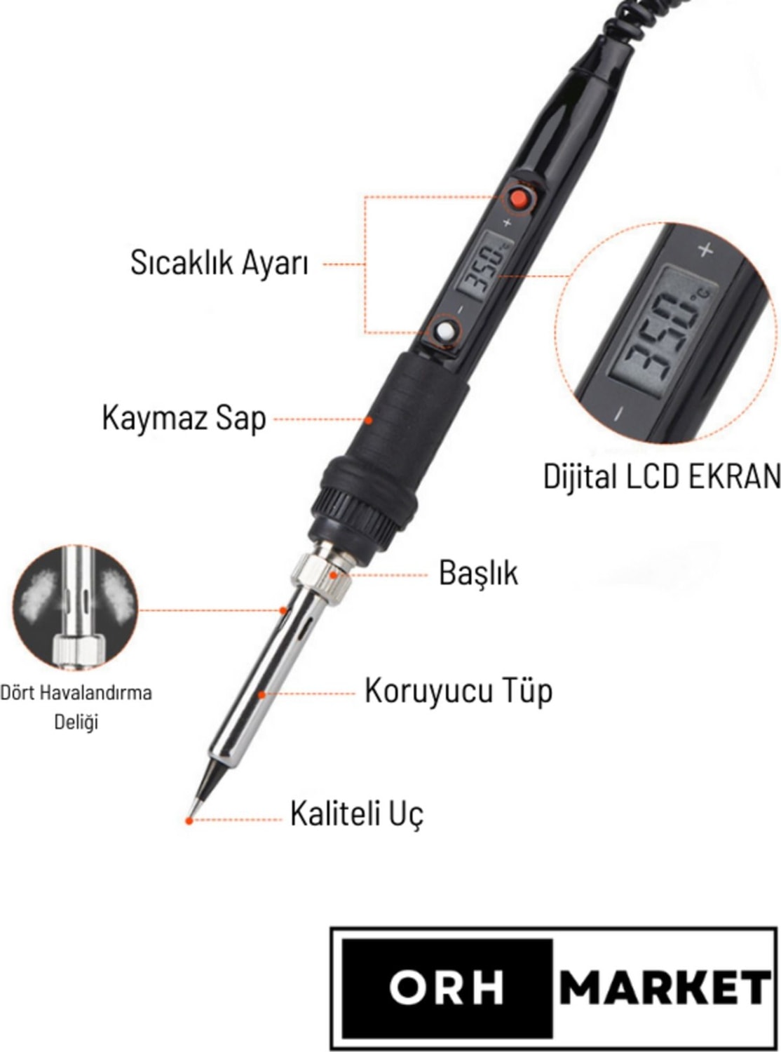 80W Yüksek Kalite Digital LCD Havya Lehim Makinesi,Lehim,Stand,5'li Uç,Cımbız ve Lehim Pompası Seti