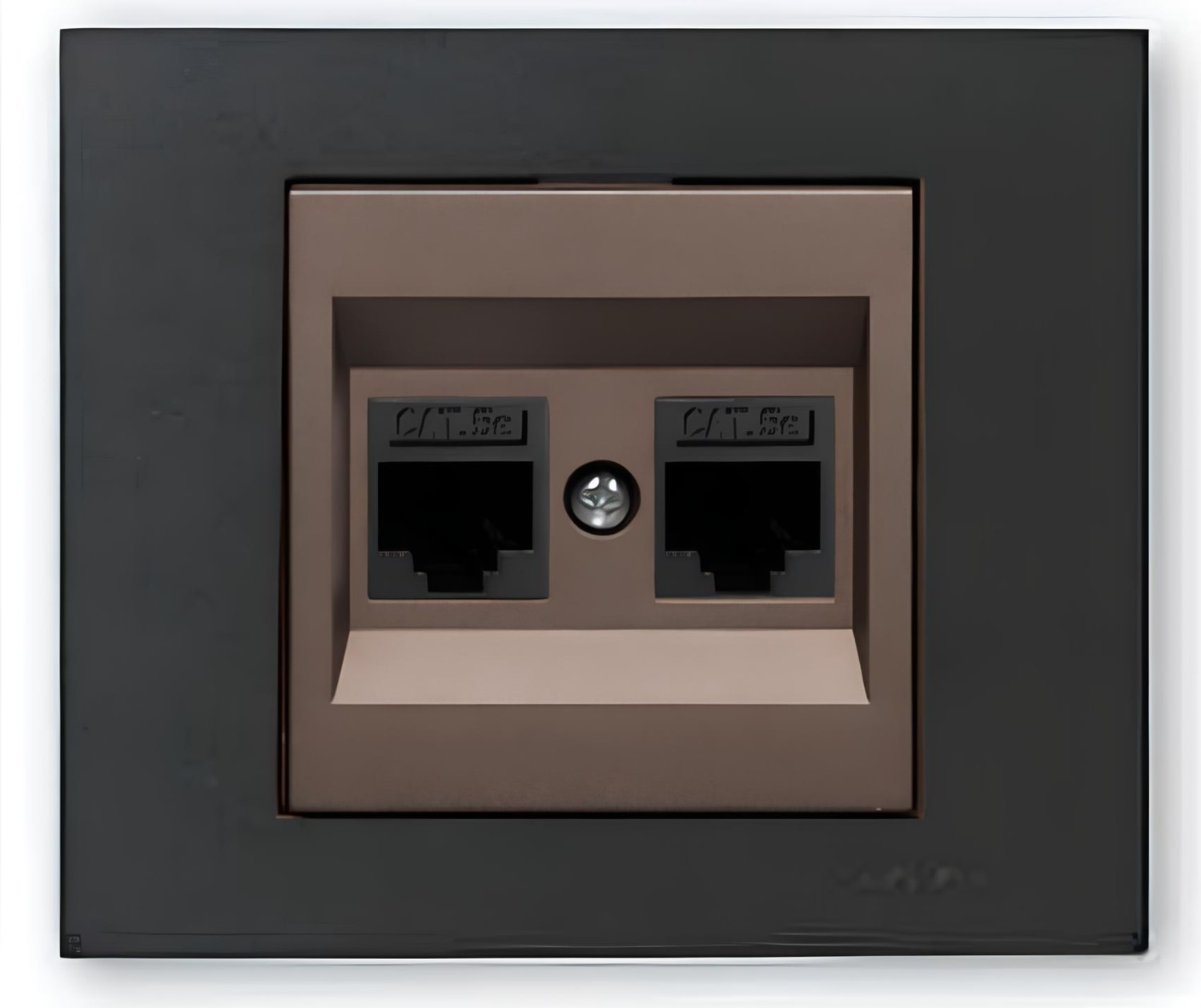 Grano Metalik Cat6 RJ45 Çift Jaklı Data Prizi Mocha + Siyah Çerçeve