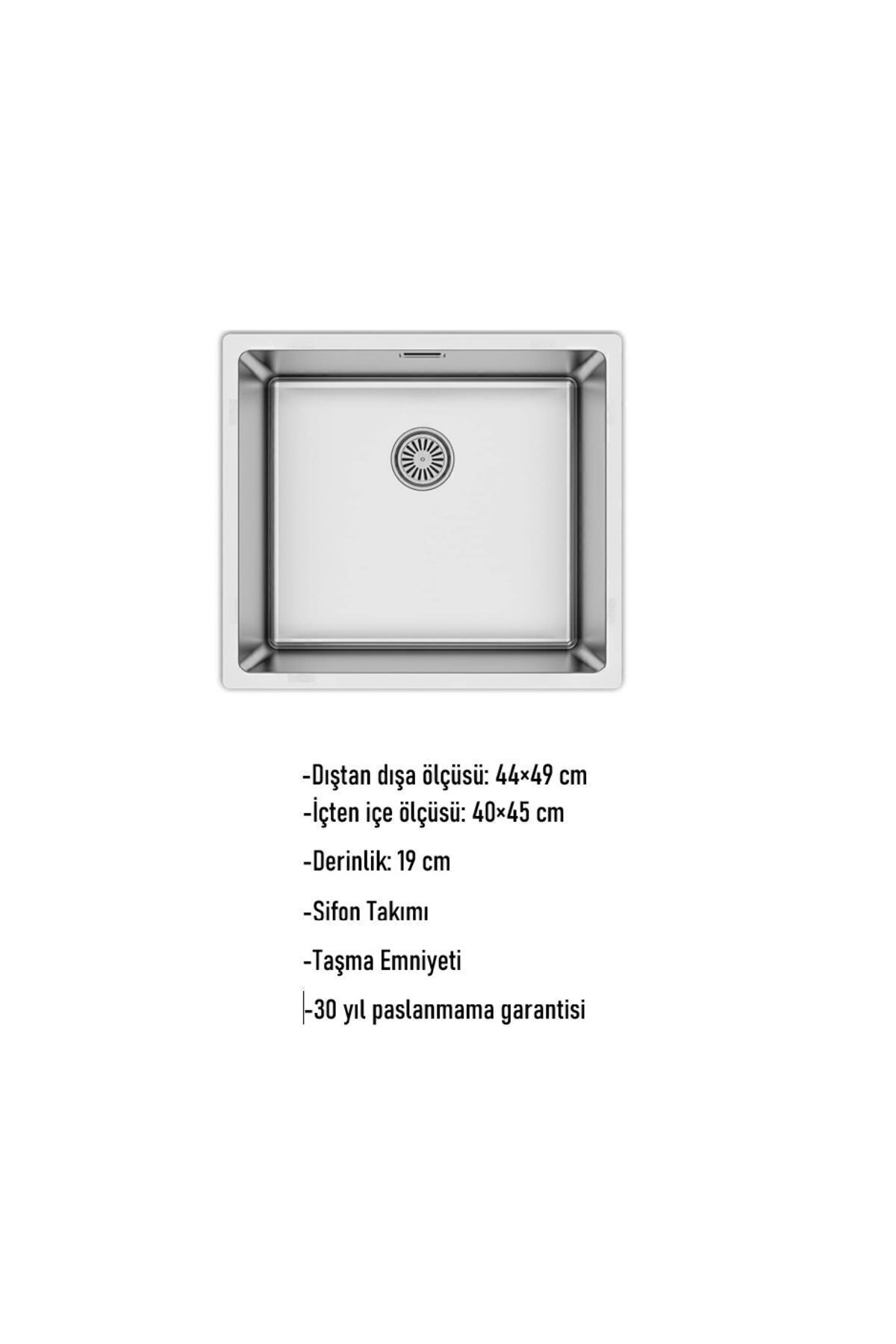 Drawn R15 Series As 358 40×45 Cm Paslanmaz Çelik Mutfak Evyesi, Mutfak Lavabosu (SİFON DAHİL)