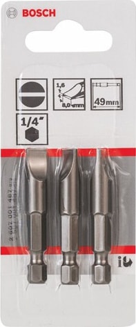 BOSCH - 3'Lü Paket - Ekstra Sert Seri Vidalama Ucu - S 1,6X8,0, 49 Mm