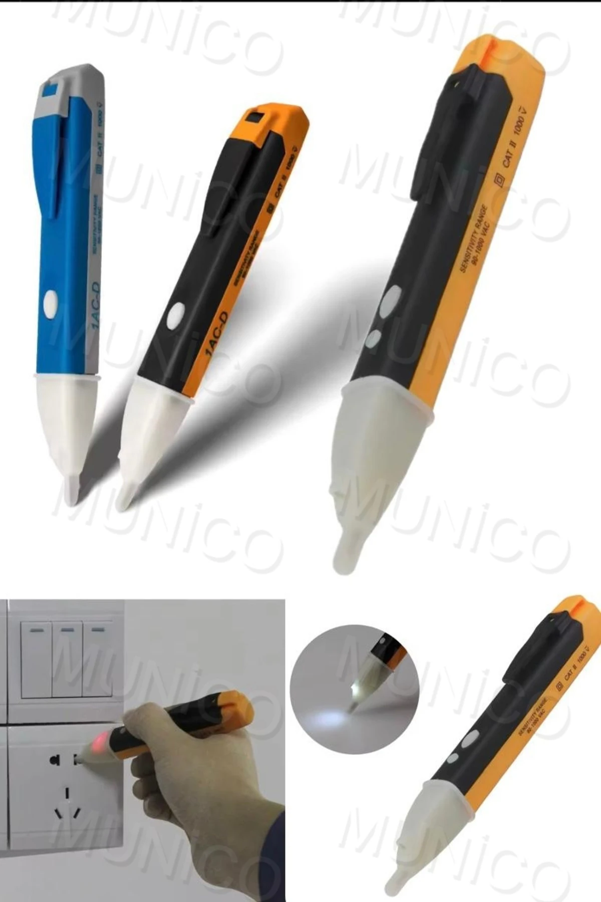 Profesyonel Sarı Temassız Çift Düğme Çok Fonksiyonlu İndüksiyon Elektrikçi Gerilim Test Cihazı Kalem