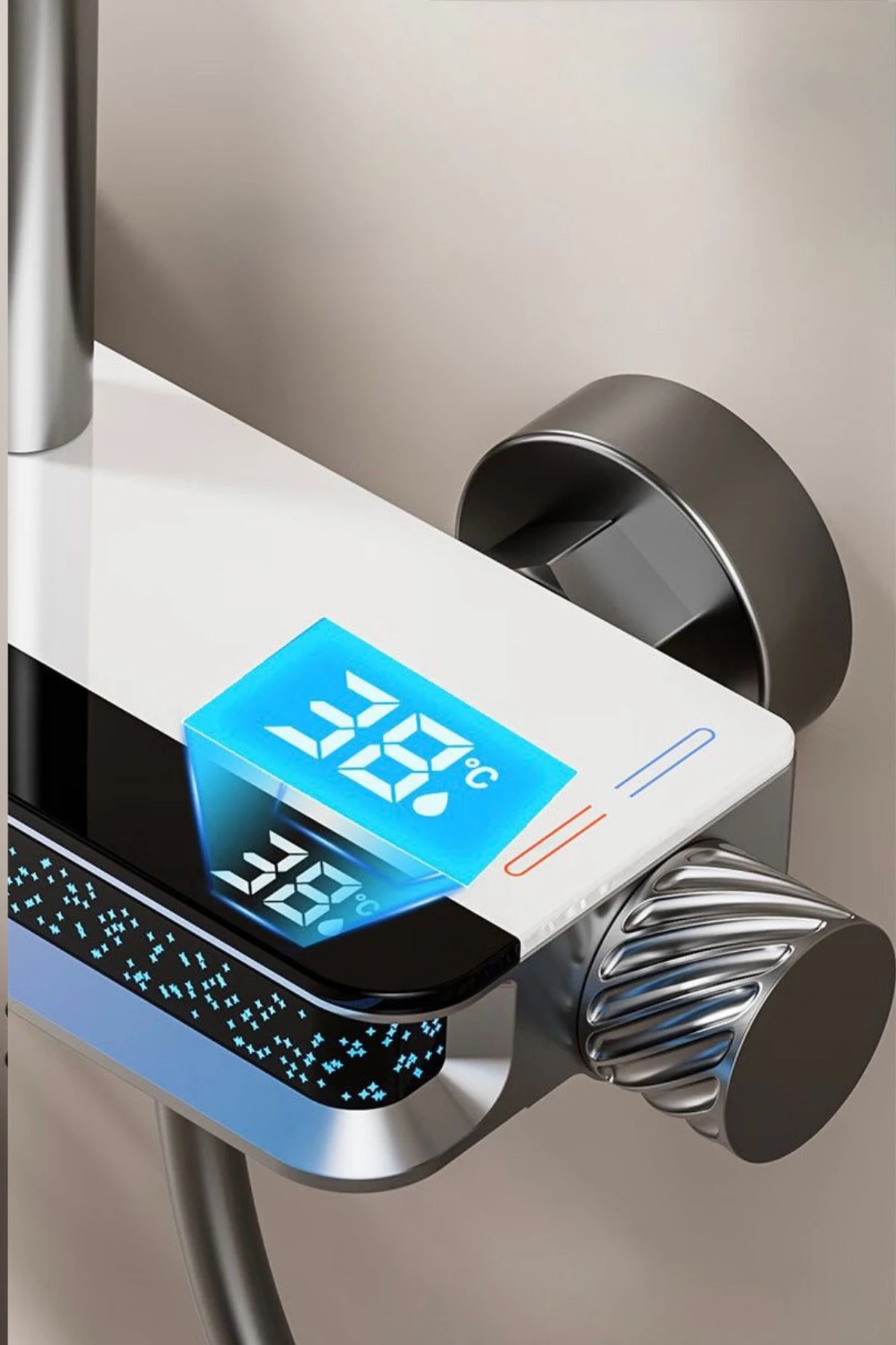 Star-Dijital Led Göstergeli Piyano Tuşlu Termostatik Banyo Batarya Duş Sistemi Tepe Robot Duş Seti