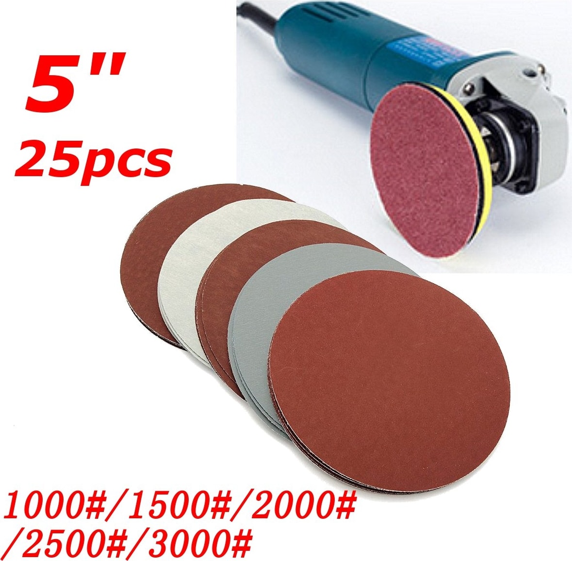 100X 5'' Yuvarlak Kum 1000 1500 2000 2500 3000 Zımpara Diskleri Kanca Döngü Zımpara Kağıdı
