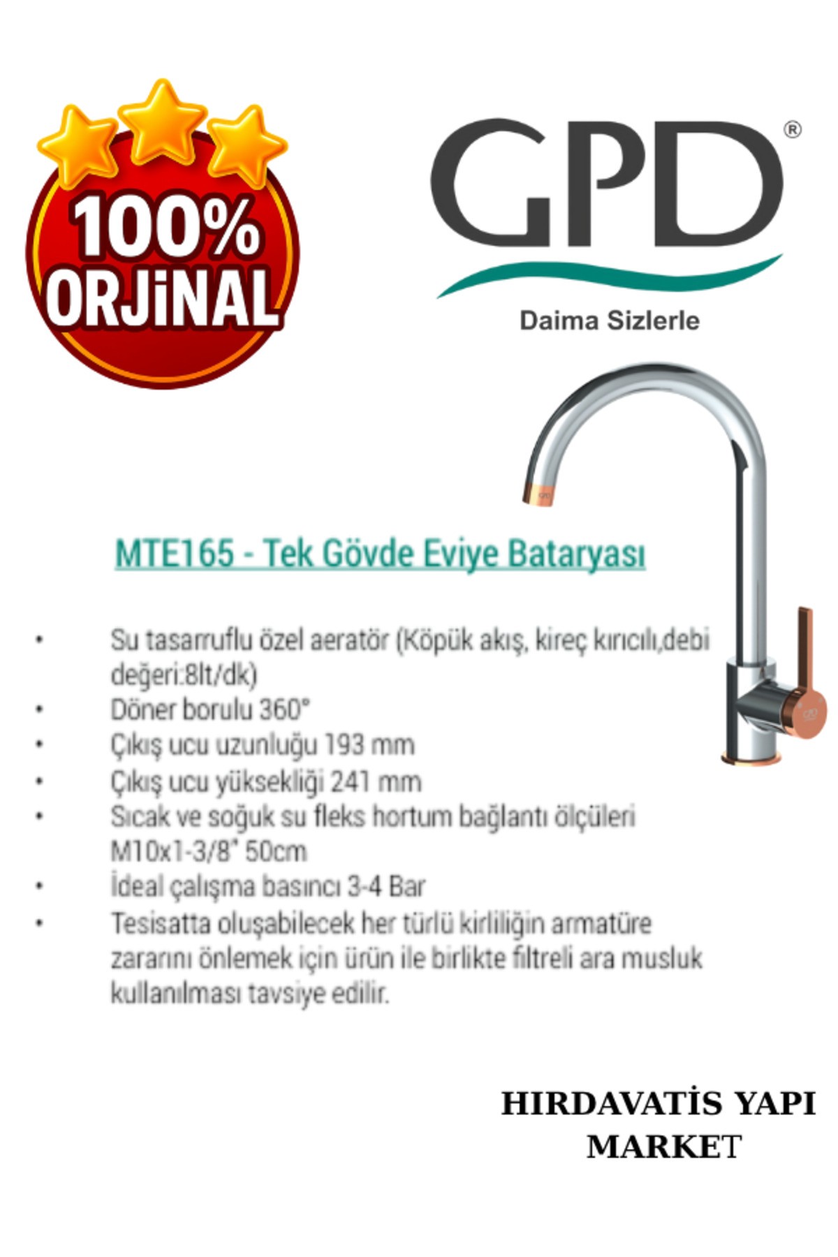 Gildo MTE165-K-R Tek Gövde Eviye Bataryası