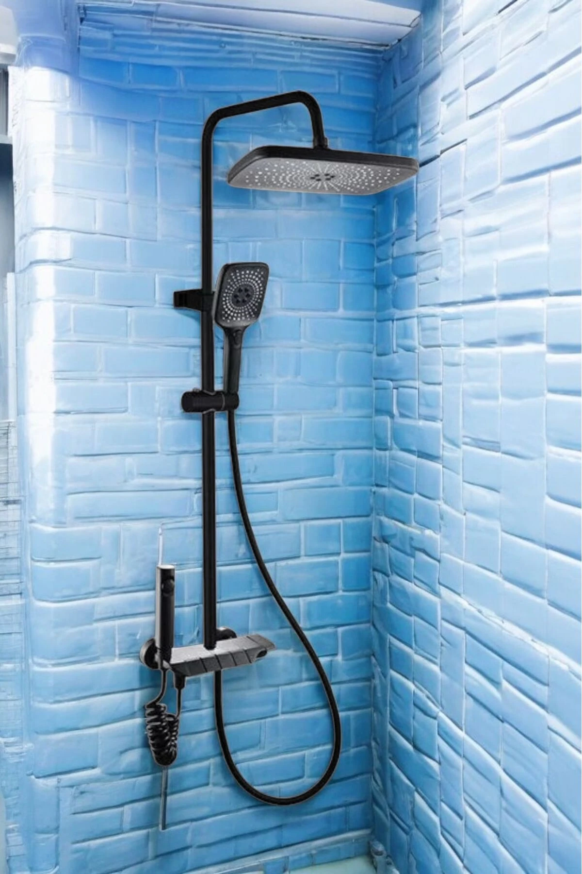 Piyano Siyah Robot Tepe Duş Seti Yağmur Tepe Banyo 4 Tuşlu Batarya Dahil Siyah Duş Seti Fleko