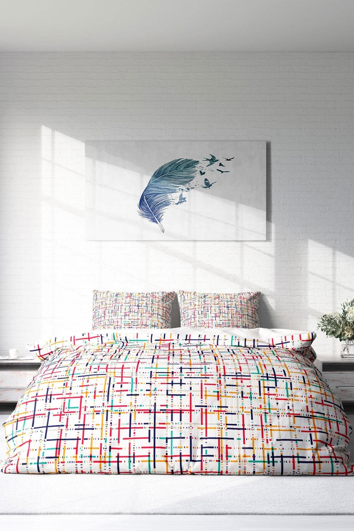 Kıng Sıze Colorful Lines Modern Çift Kişilik Nevresim Takımı 220x240cm