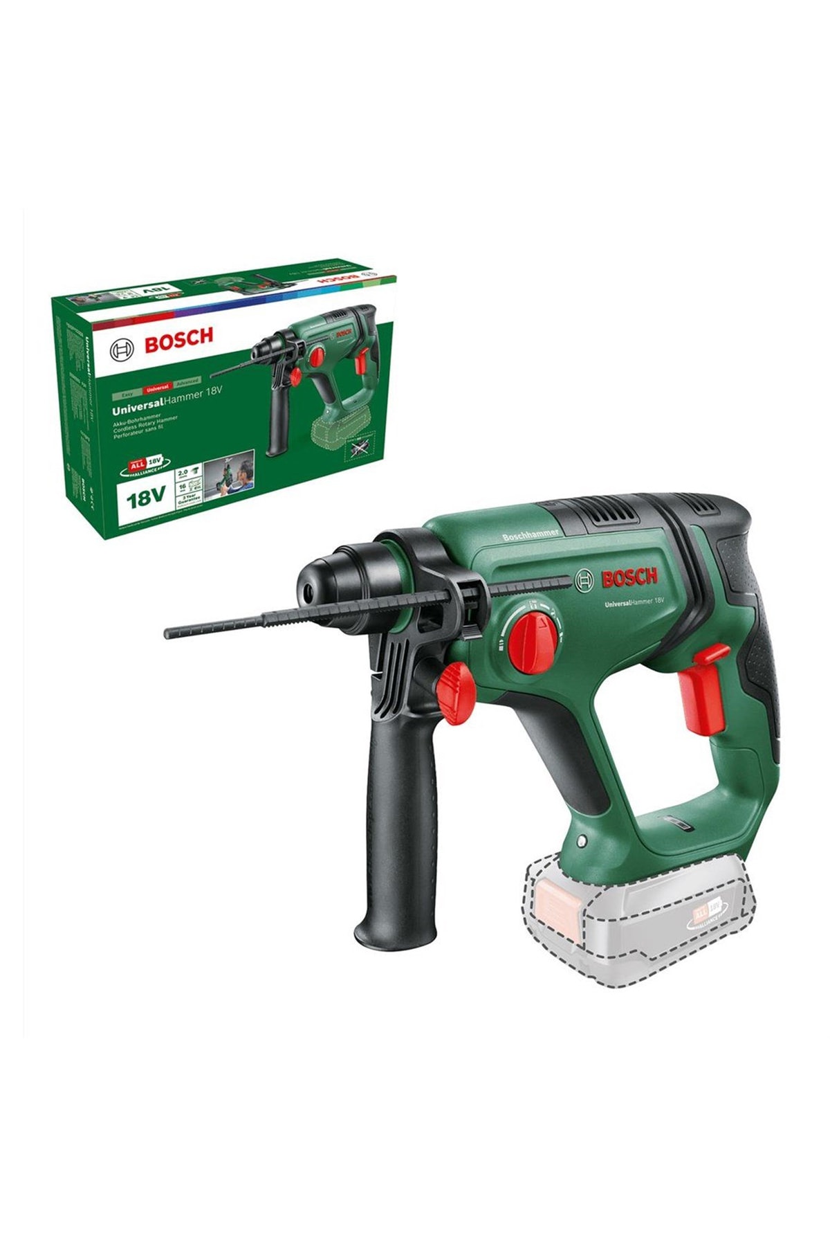 BOSCH EasyImpact 18V-40 (2x2Ah)+ Universalhammer 18v Kırıcı Delici (Aküsüz)+ Sırt Çantası