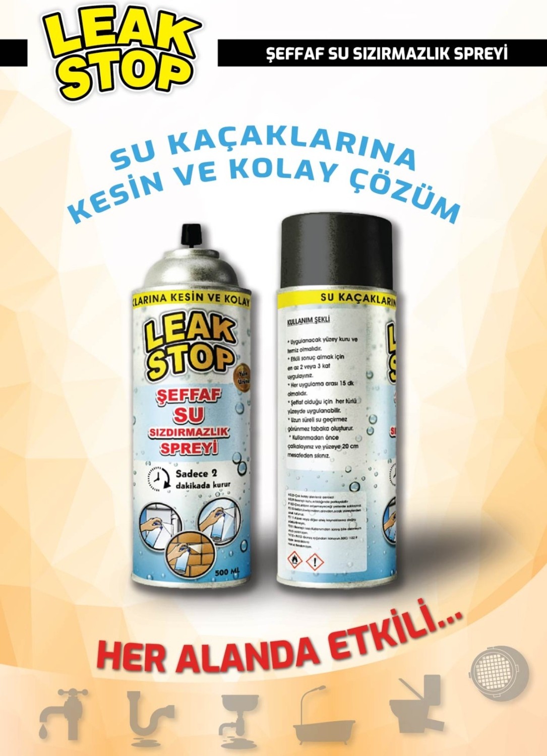 1 x 500 ml Şeffaf Su Sızdırmazlık Spreyi Su Izalasyon Mutfak Banyo Araba Tekne