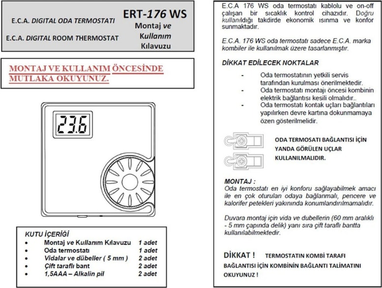 . ERT-176 RF 7006907522 Dijital Kablosuz Oda Termostatı