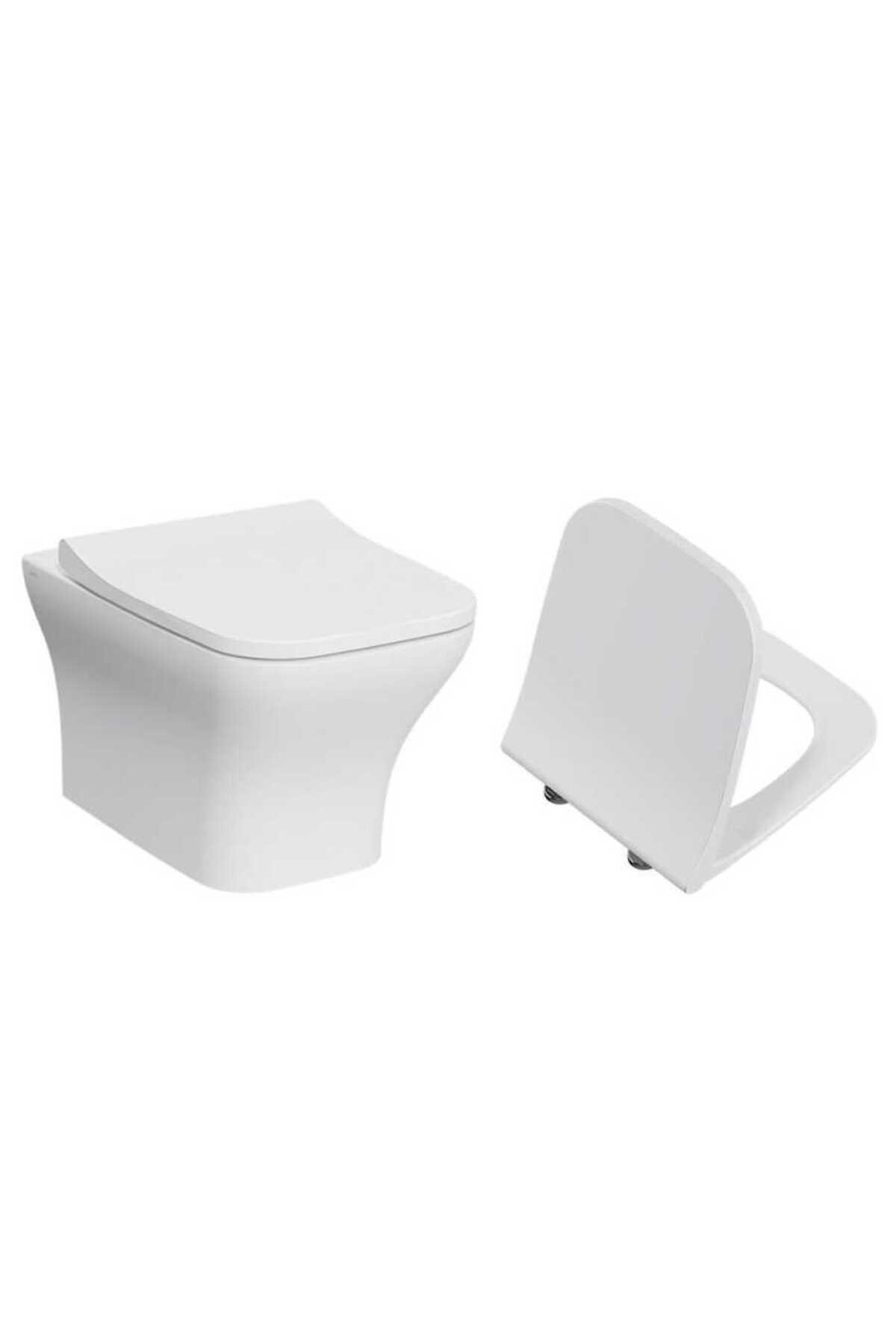 Zentrum Square Smoothflush Rim-Ex Asma Klozet ve Kapak Takımı, Beyaz