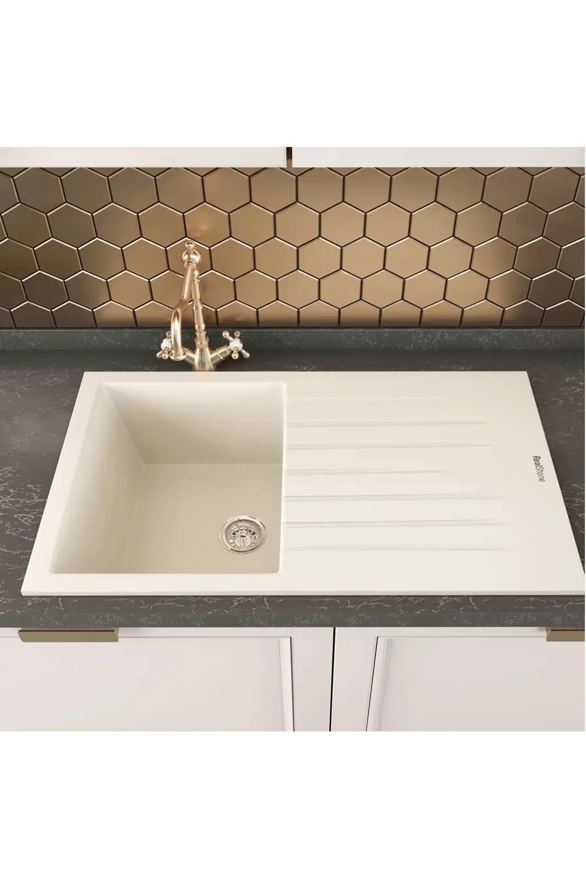 Granit Eviye 50x86 Cm Beyaz Troya Tezgah Üstü-tezgaha Sıfır