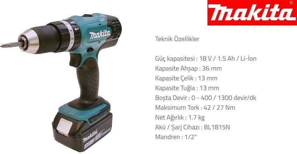 MAKİTA Dhp453sfe3 Akülü Darbeli Matkap 18v/3.0ah/Li-On 3 Akülü
