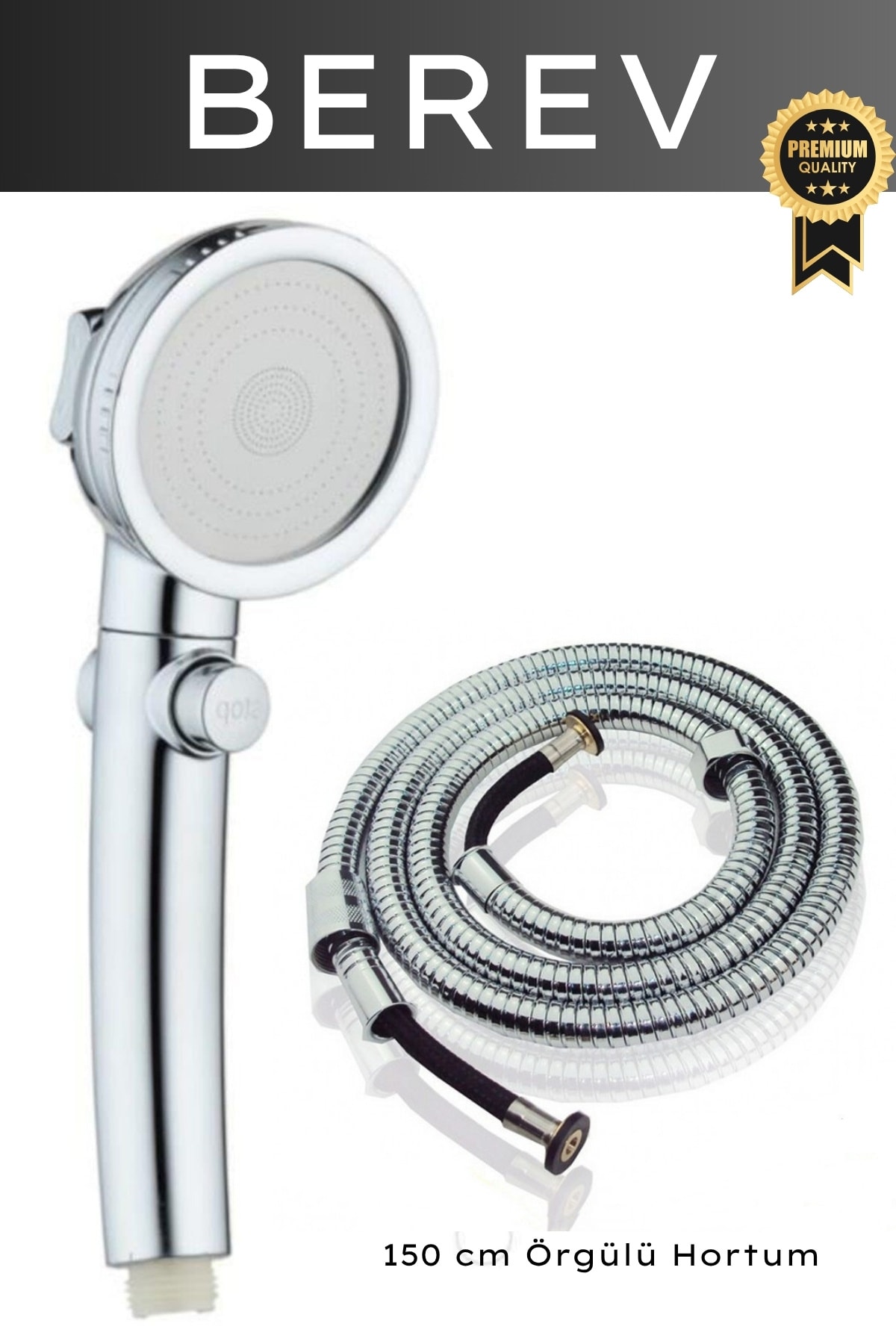 Su Tasarruflu 3 Fonksiyonlu Aç/kapa Butonlu Hortum Duş Başlığı Set