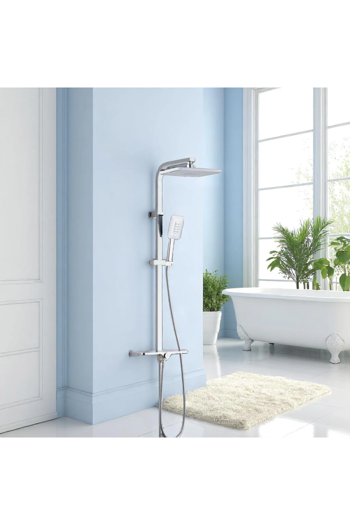 Banyo Duş Sistemi Tepe Yağmurlamalı Kare Borulu Kare Tasarım Premium Duş Başlığı