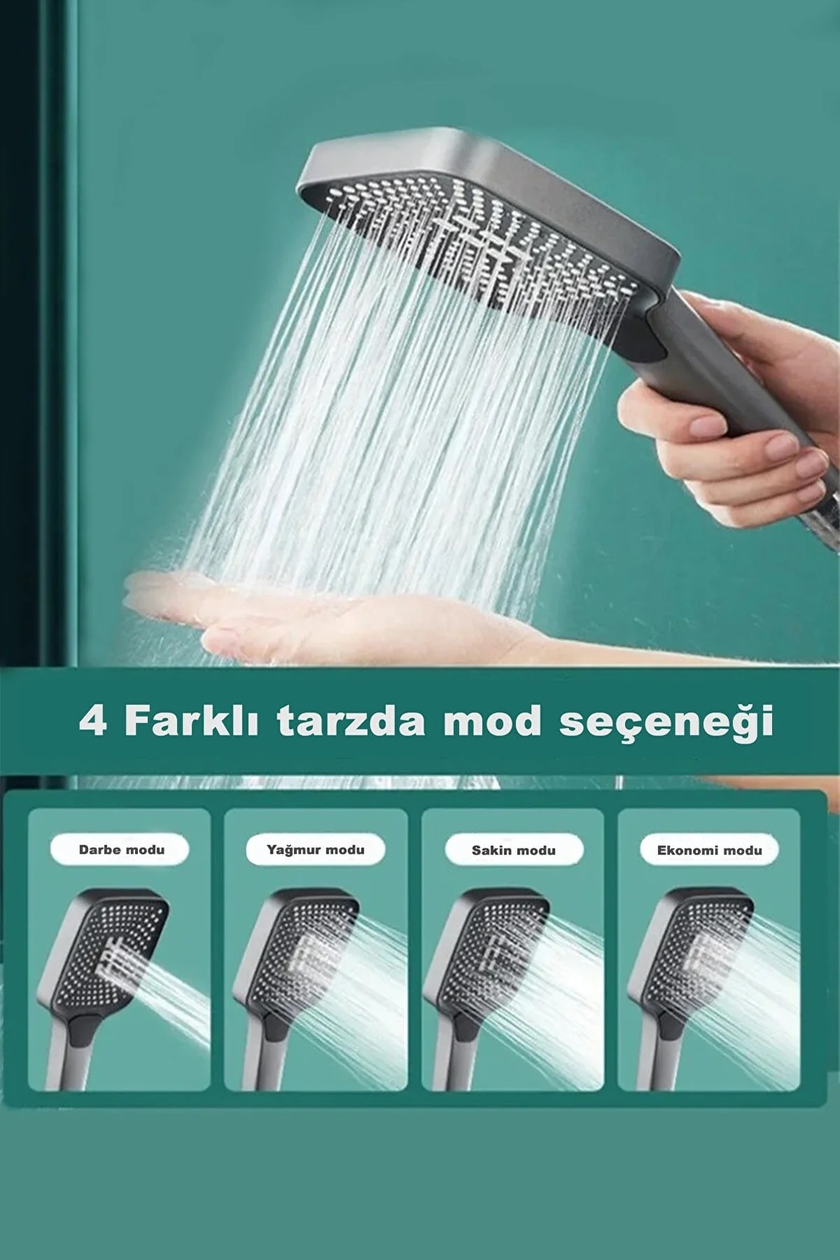 OecanWhisper Kaliteli Fonksiyonlu Banyo Duş Başlığı Seti 1,5 M. Örgülü Hortum ve Yapışkanlı Mafsal