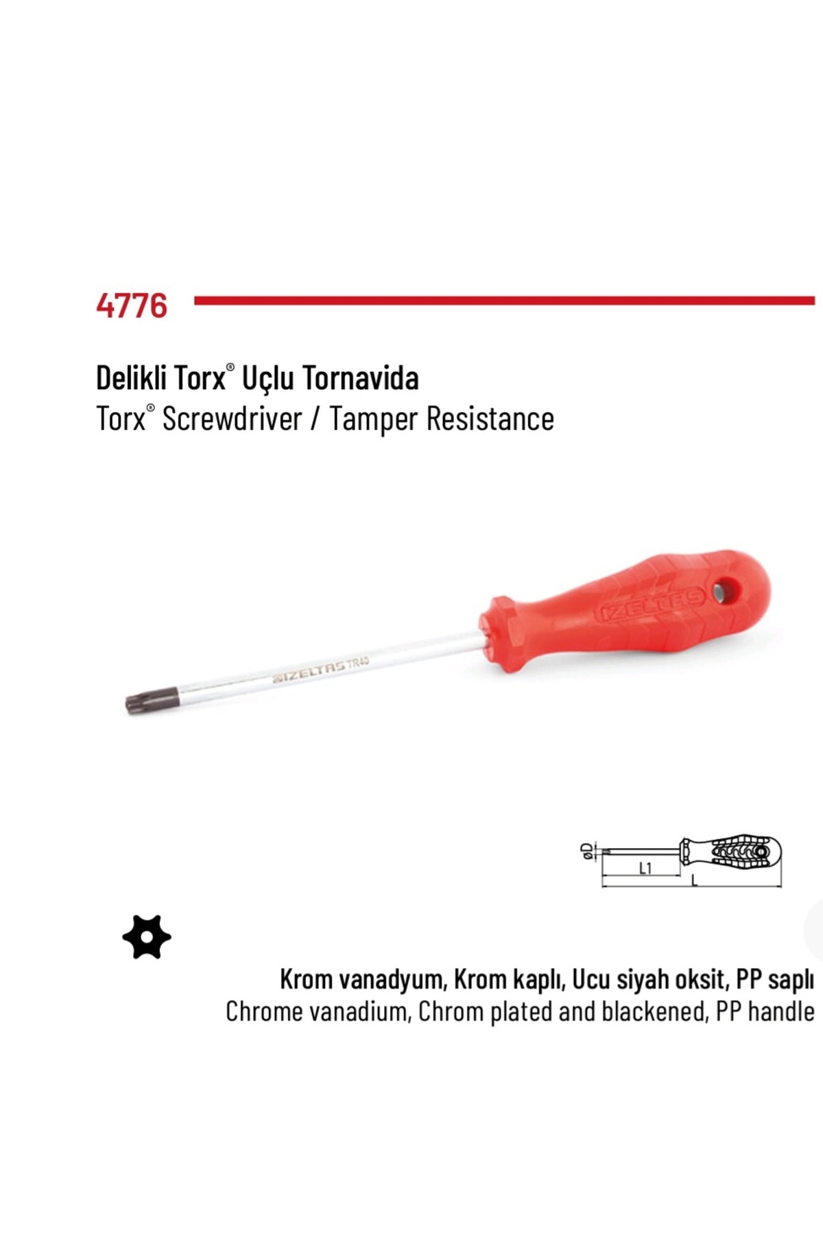 İZELTAŞ Delikli Torx Uçlu Tornavida T30