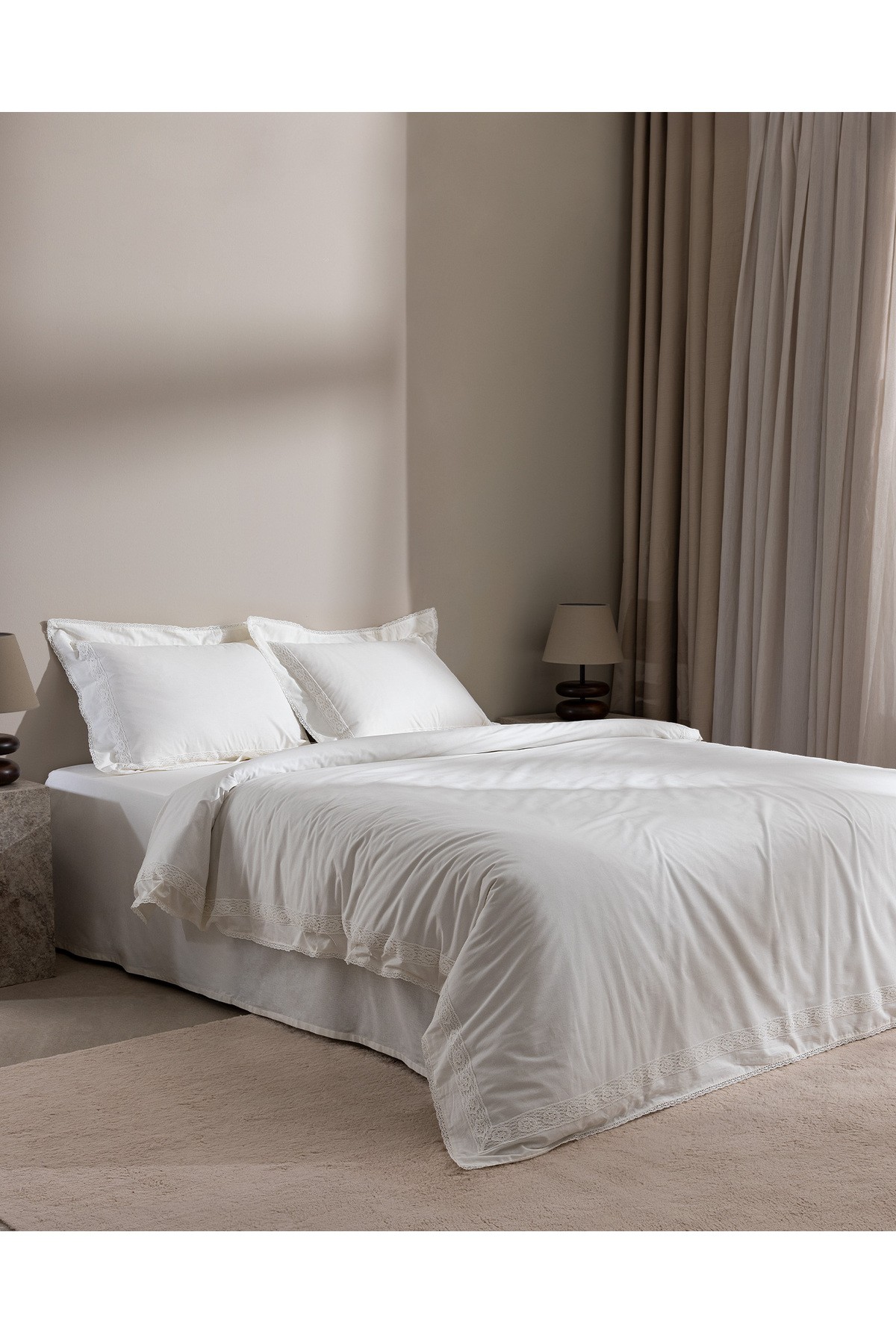 Kaviera King Size %100 Pamuk Brodeli Nevresim Takımı - Beyaz