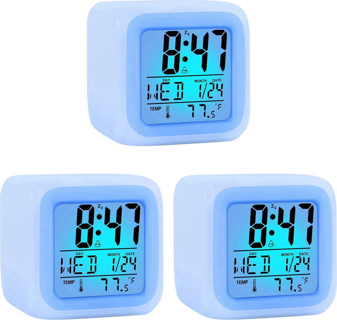 3x Çalar Saat Dijital Seyahat Yatak Odası Erkek Kız, Küçük Başucu Saatleri, Ekran Saati/tarih Erteleme ile LED Gece Lambası (Yurt Dışından)