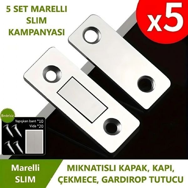 Slım Mıknatıslı Kapak Tutucu Kapı, Çekmece Tutucu, Çıt Çıt 5 Adet
