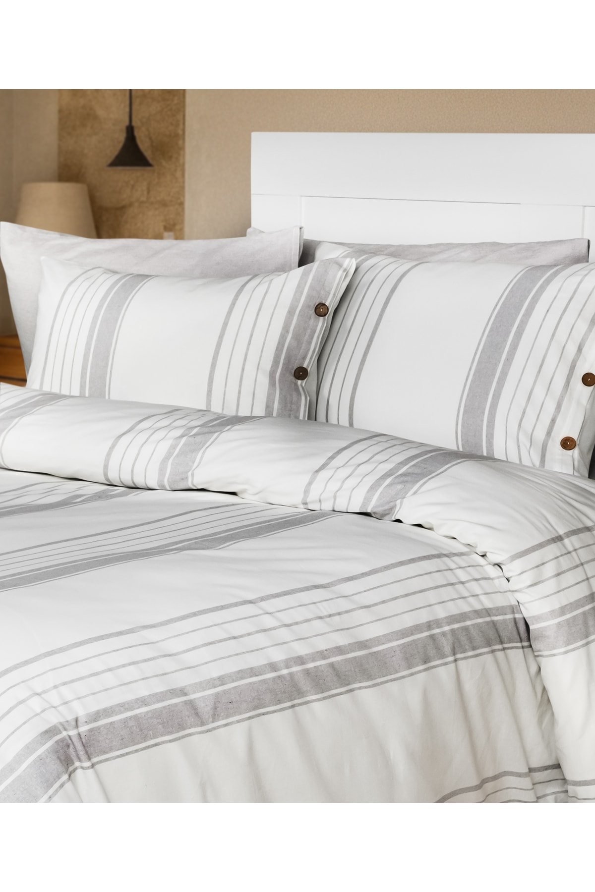 Cotton Collection Tek Kişilik Çizgili Nevresim Seti Mistray
