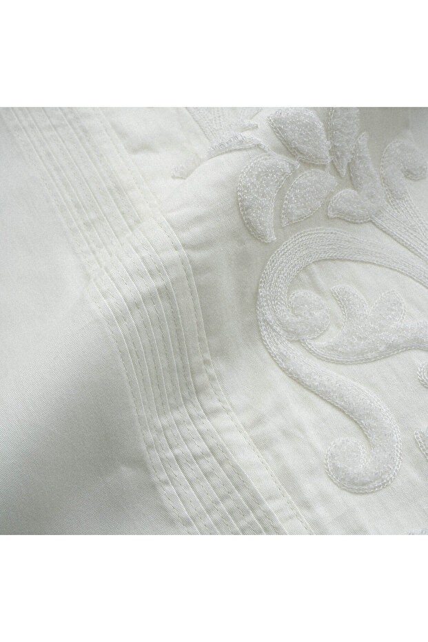 Yade Çift Kişilik Nevresim Takımı %100 Organik Pamuk Saten Brodeli Krem 200x220 Cm