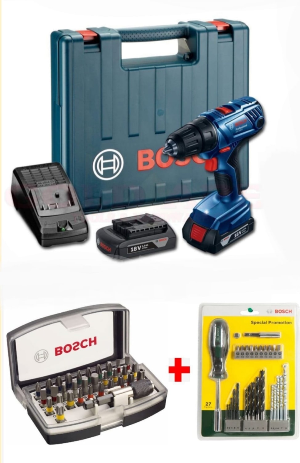 BOSCH Gsr 180 Li 1,5 Ah Vidalama Makinası + 59 Parça Uç + Vidalama Seti 3'lü Set