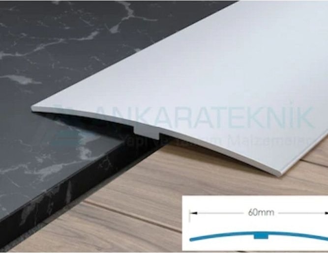Premium Geniş Alüminyum 6 cm Kapı Eşik Profili, Parke Çıtası, Kapı Eşiği, Mat Gümüş Gri 90 cm