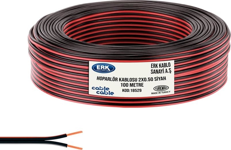 100 M Hoparlör Elektrik ve Ses Kablosu 2x0.50 Siyah Kırmızı