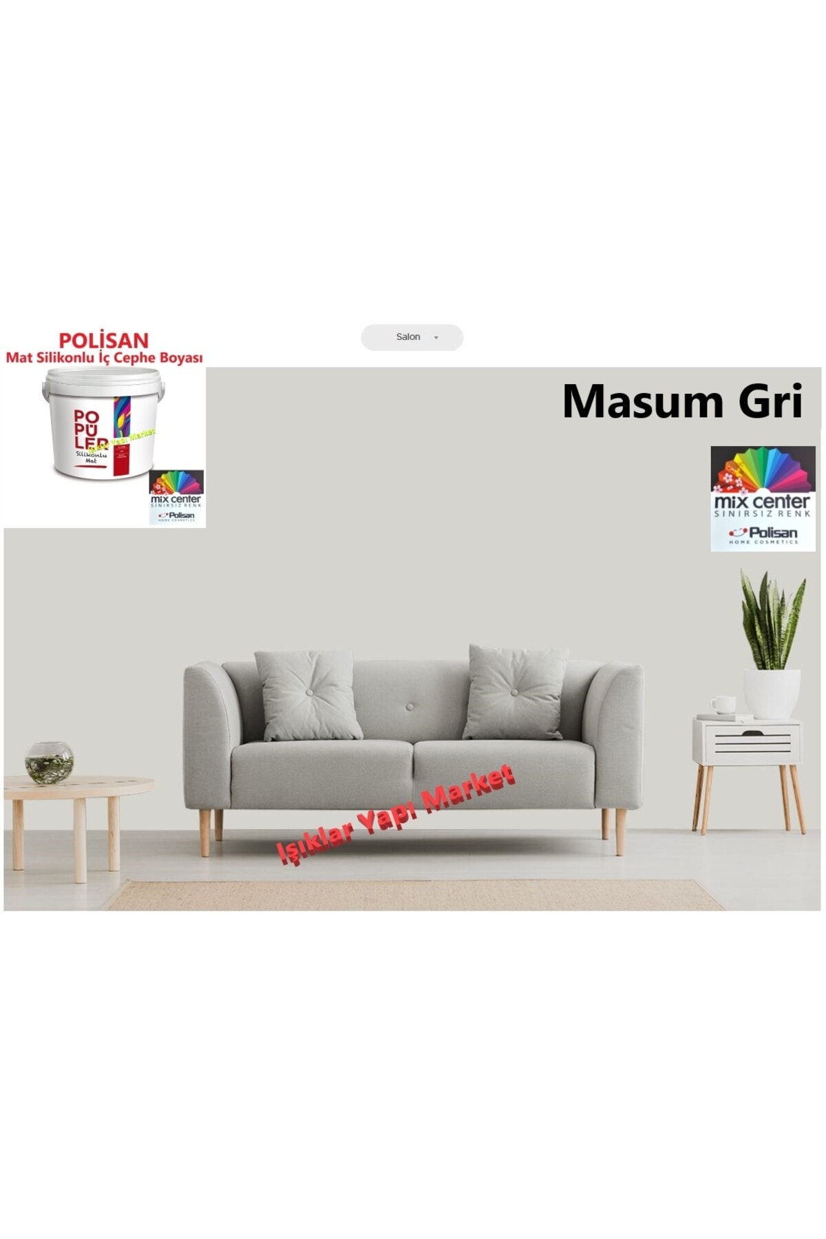 POLİSAN Popüler Silikonlu-iç Cephe Duvar Boyası--masum Gri
