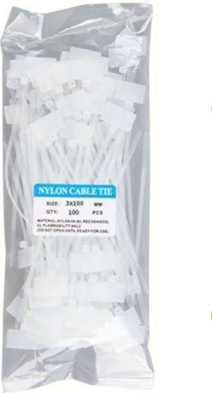 100 Adet Beyaz Etiketli Elektrik Kablosu Kablo Bağı Klips Plastik Kelepçe Cırt Cırt Kelepçe 100X3MM