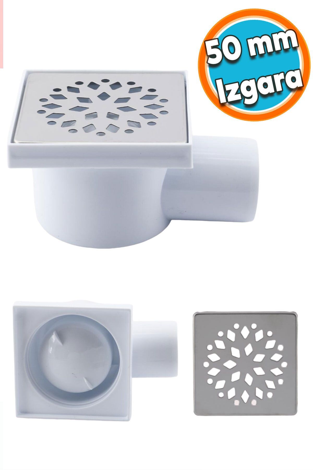 Yer Süzgeci Banyo Izgara Lavabo Pis Su Gideri Kapak Yandan Çıkışlı Yer Sifon Metal Plastik 50 mm