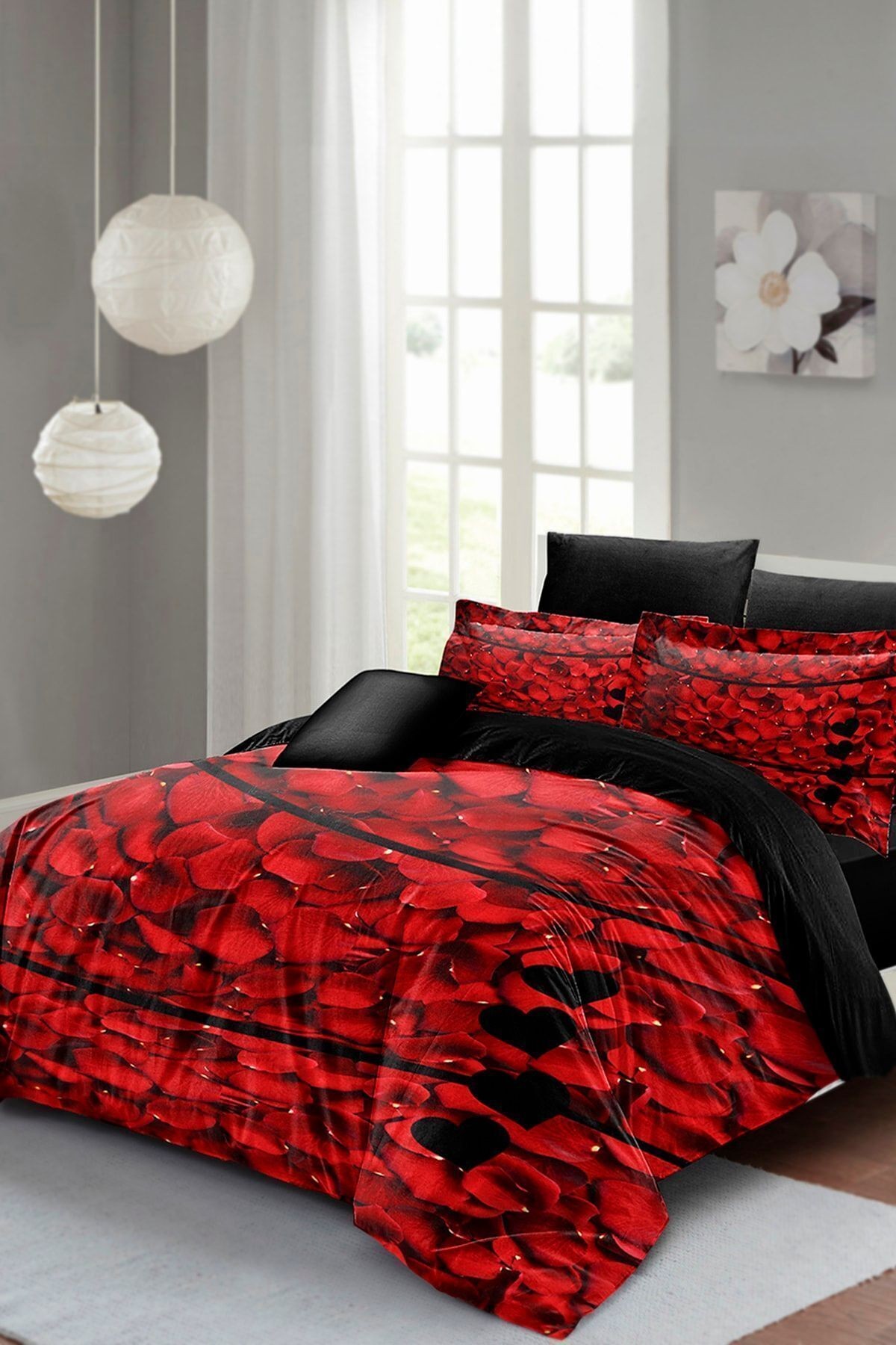 Kıng Sıze Rose Feather 3d Çift Kişilik Nevresim Takımı 220x240cm