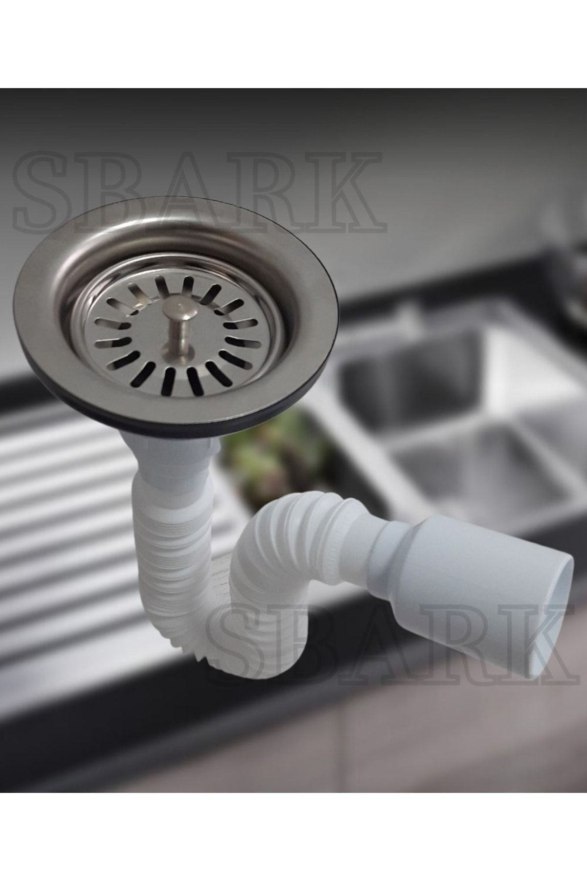 Körüklü Büyük Lavabo Evye Gider Sifonu Çöpmak Paslanmaz Geniş Ağızlı Stoplu Süzgeç