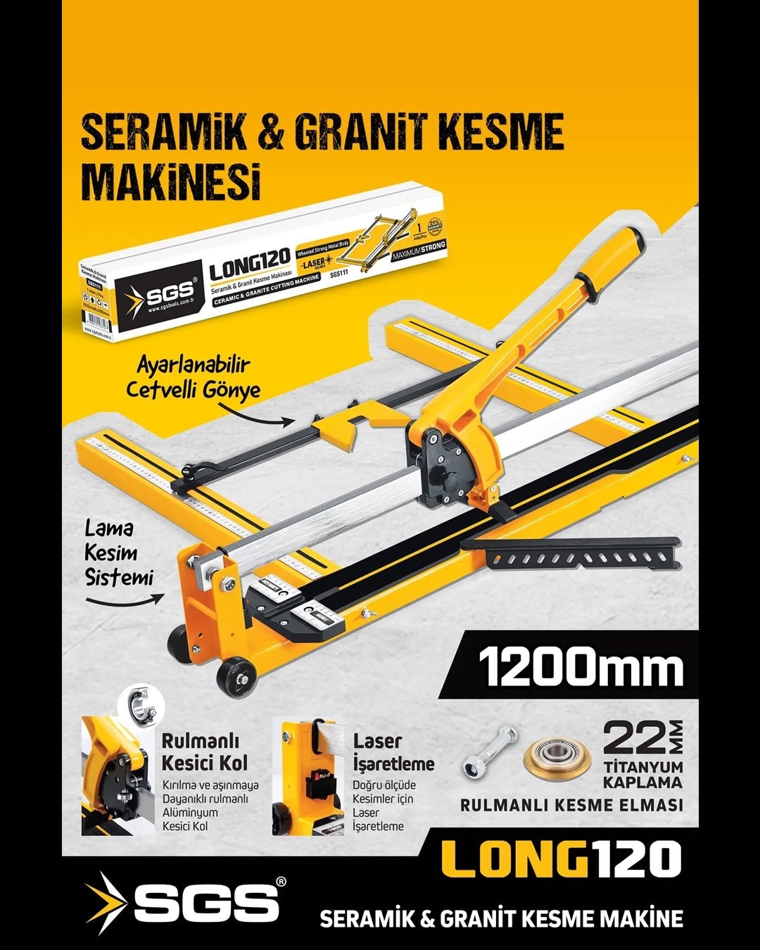 SGS111 - Long 120 Lazerli Kesim Uzun Seramik Granit Fayans Kesme Makinası 1200MM