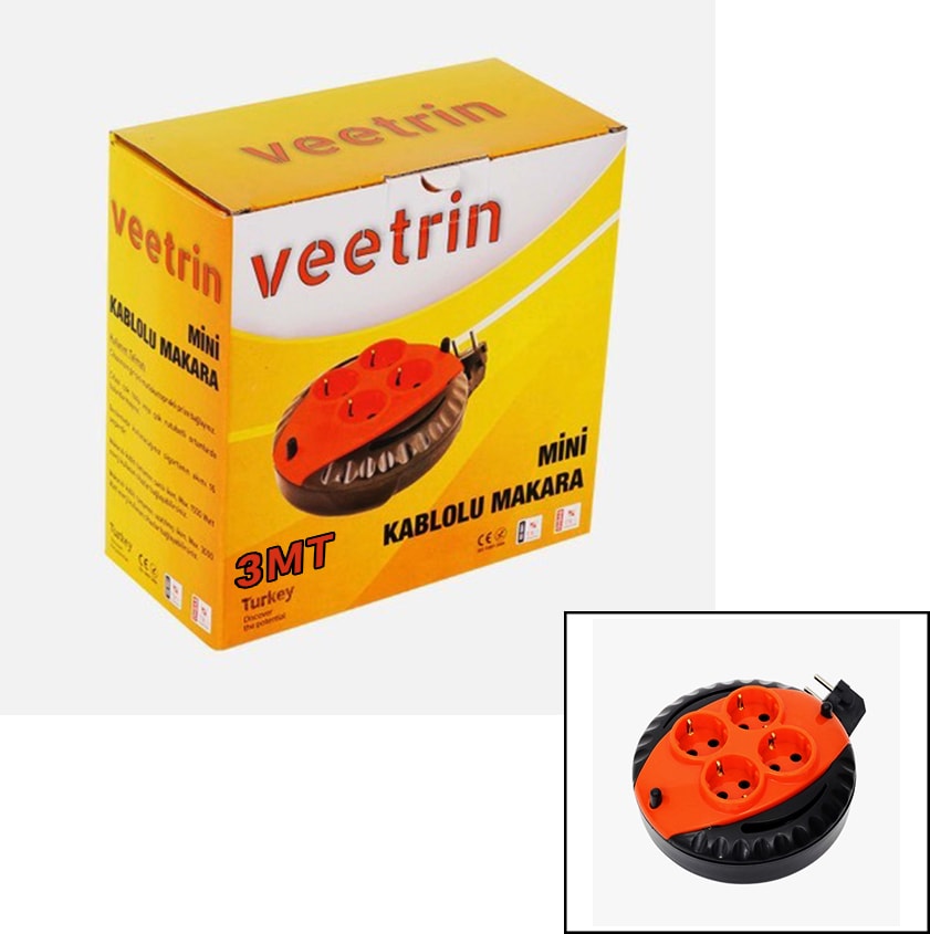 3mt Mini Makaralı Uzatma Kablo 3x1.5mm (4604)