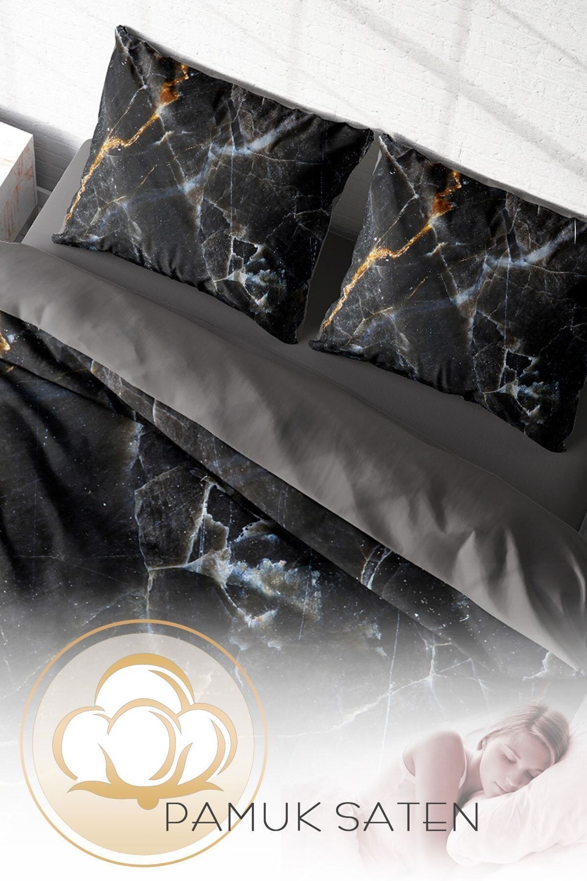 Lux Marble 3d Pamuk Saten Çift Kişilik Nevresim Takımı