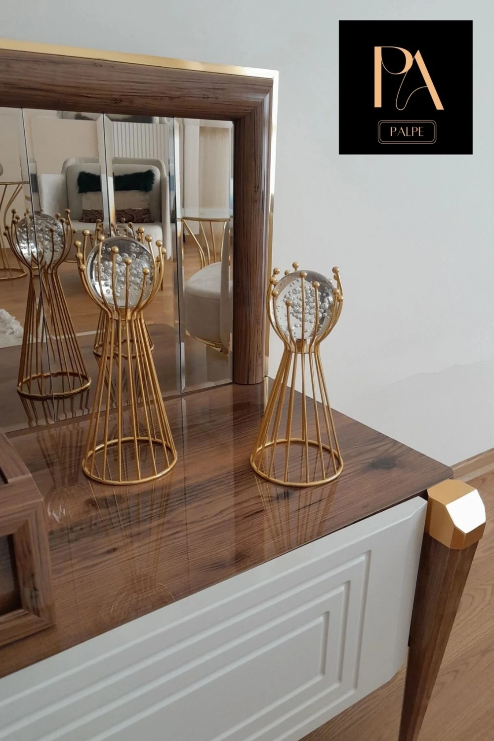 Gold Kabarcık Küre 2'li Metal Biblo Obje Ev Aksesuar Masa Konsol Orta Sehpa Dresuar Salon Ofis Dekor