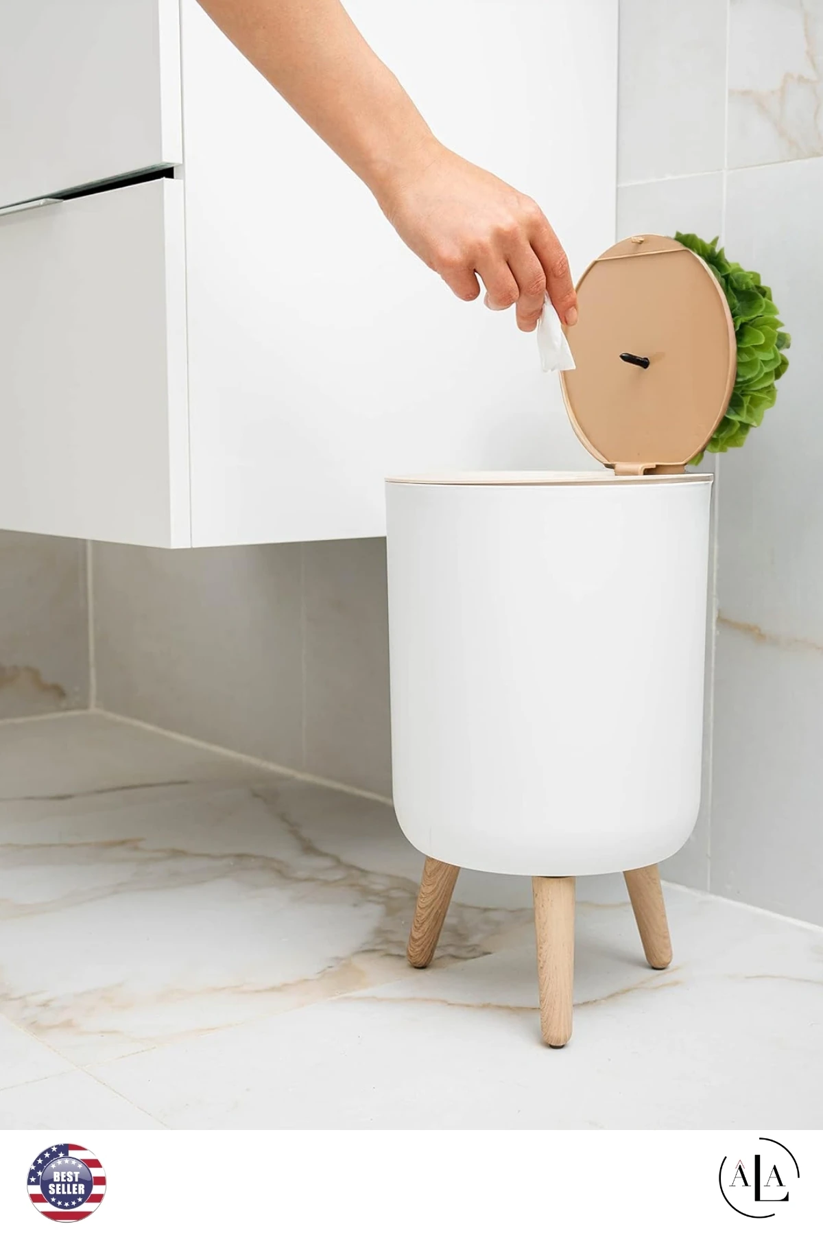 Özel Tasarım Yapay Bitkili Çöp Kovası Çöp Kutusu Banyo Tuvalet Wc Çöp Kovası Kapaklı