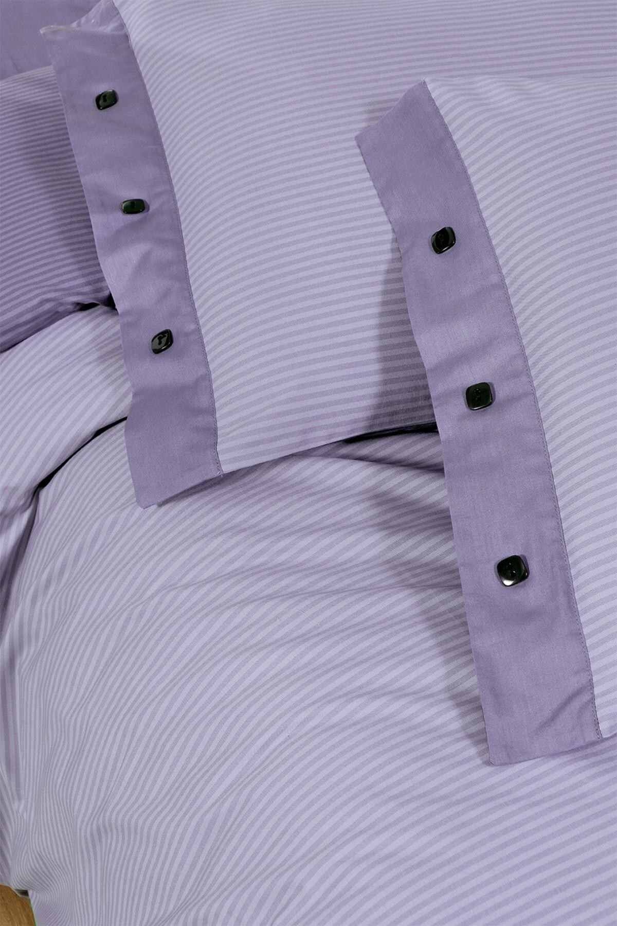 New Fancy Stripe Lila King Size (battal Boy) %100 Pamuk Çizgili Nevresim Takımı